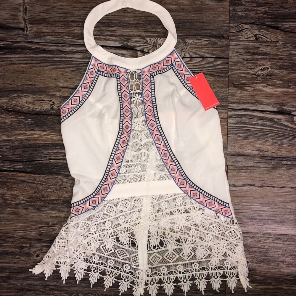 White halter lace tribal top